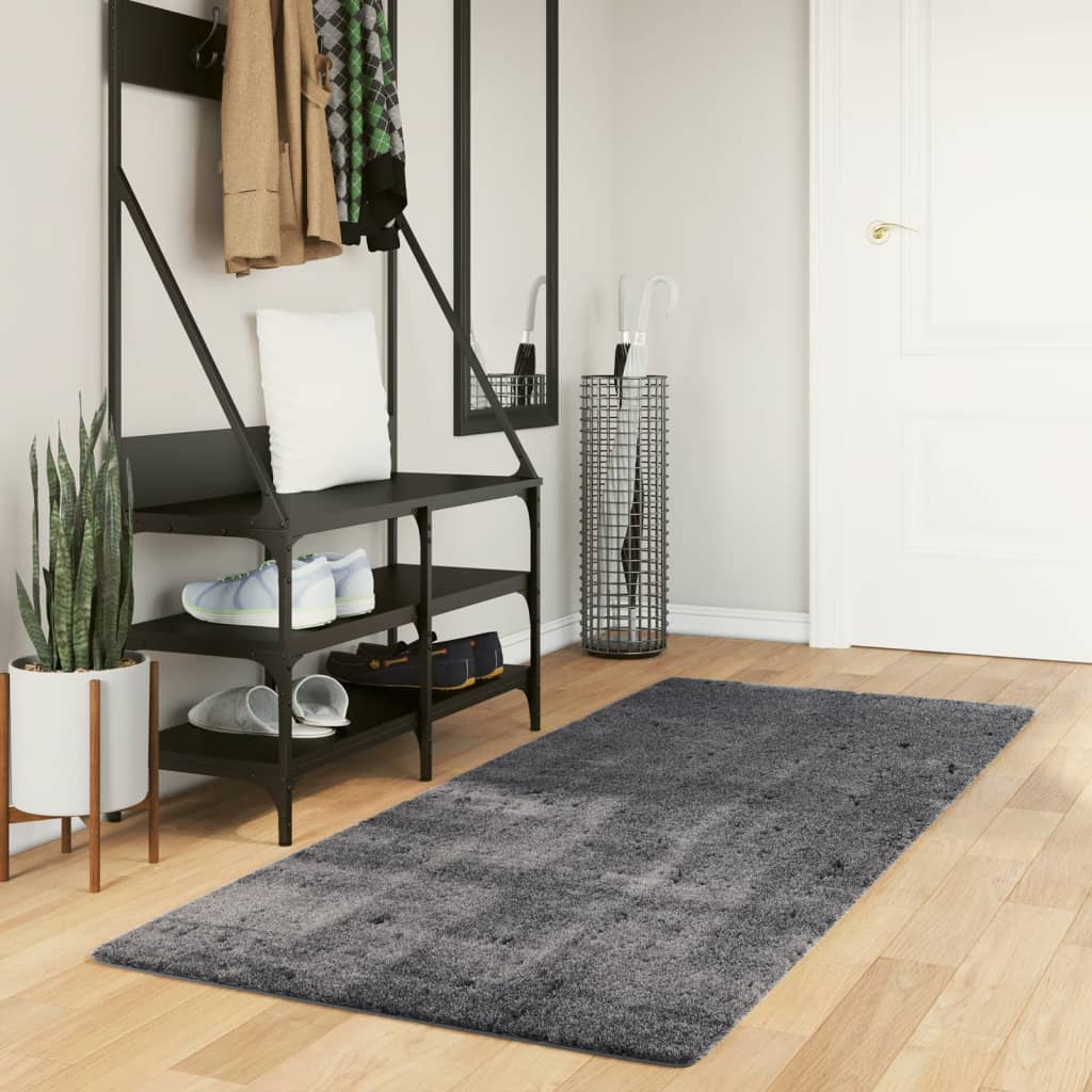 VidaXL Teppich Huarte Kurzflor weich waschbar 80x200 cm Anthrazit