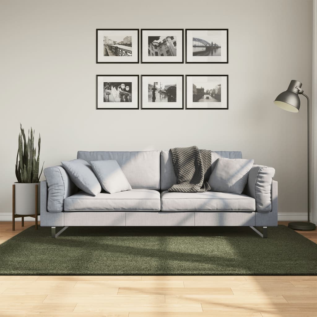 VidaXL Teppich Huarte Kurzflor weich waschbar 140x200 cm Waldgrün