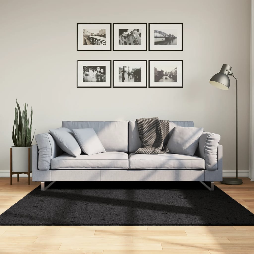 VidaXL Teppich Pamplona Shaggy Hochflor Modern 160x160 cm Schwarz