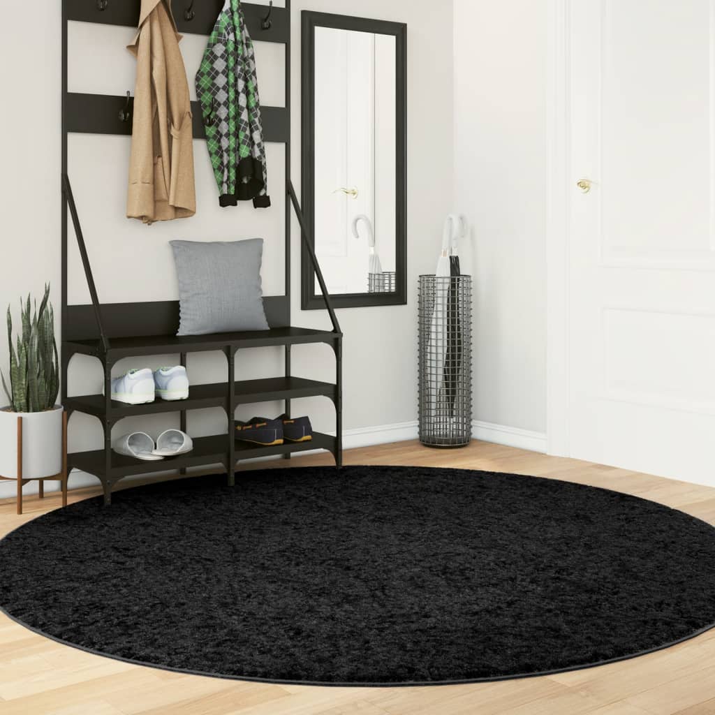 VidaXL Teppich Pamplona Shaggy Hochflor Modern ø 200 cm Schwarz