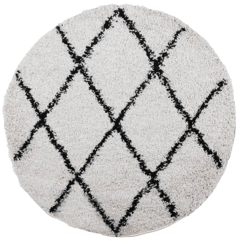 VidaXL Teppich Pamplona Shaggy Hochflor ø 120 cm Creme und Schwarz
