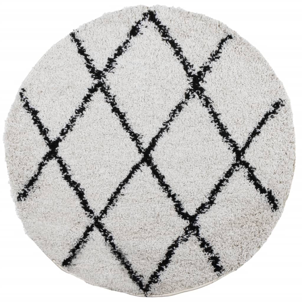 VidaXL Teppich Pamplona Shaggy Hochflor ø 200 cm Creme und Schwarz