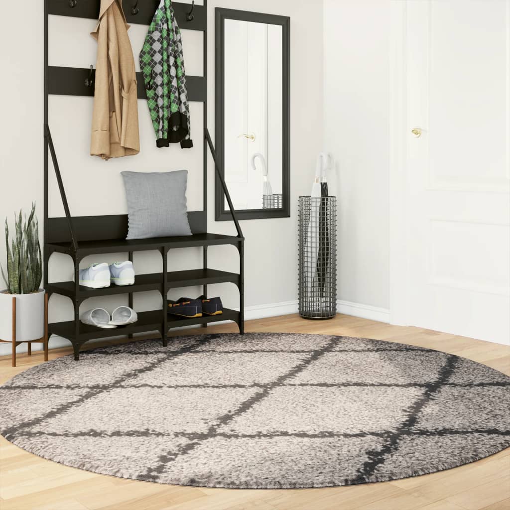 VidaXL Teppich Pamplona Shaggy Hochflor ø 200 cm Beige Anthrazit