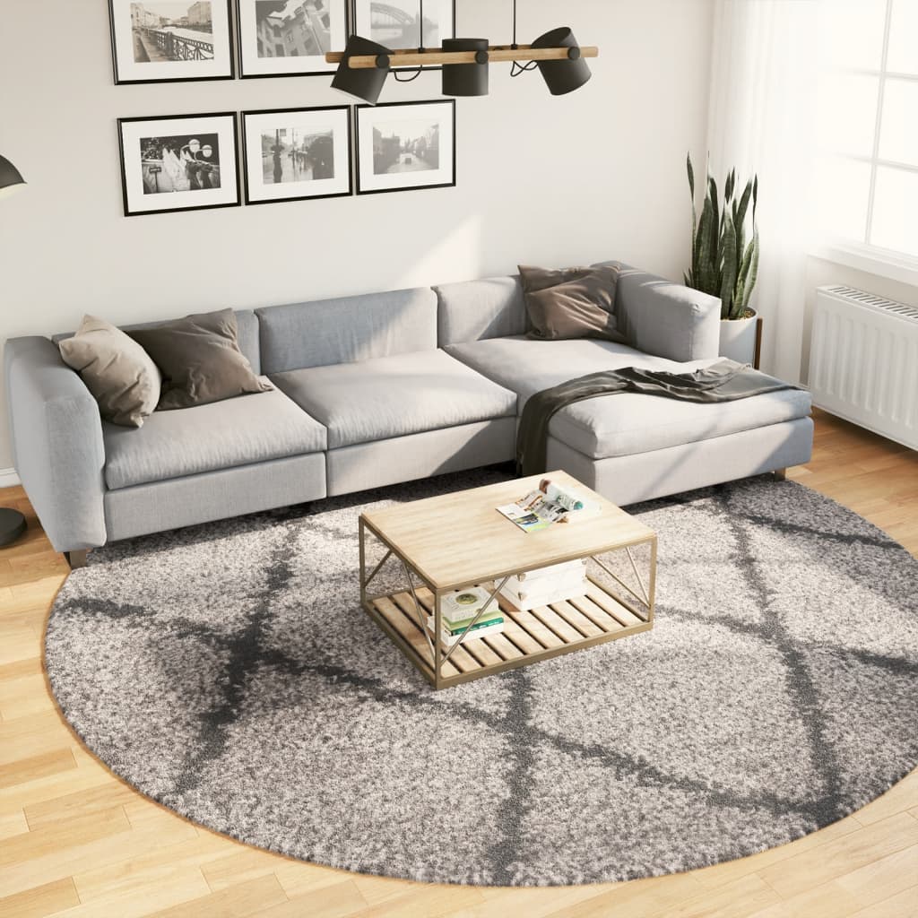 VidaXL Teppich Pamplona Shaggy Hochflor ø 280 cm Beige Anthrazit