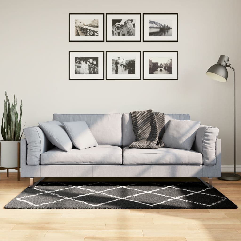 VidaXL Teppich Pamplona Shaggy Hochflor 80x150 cm Schwarz und Creme