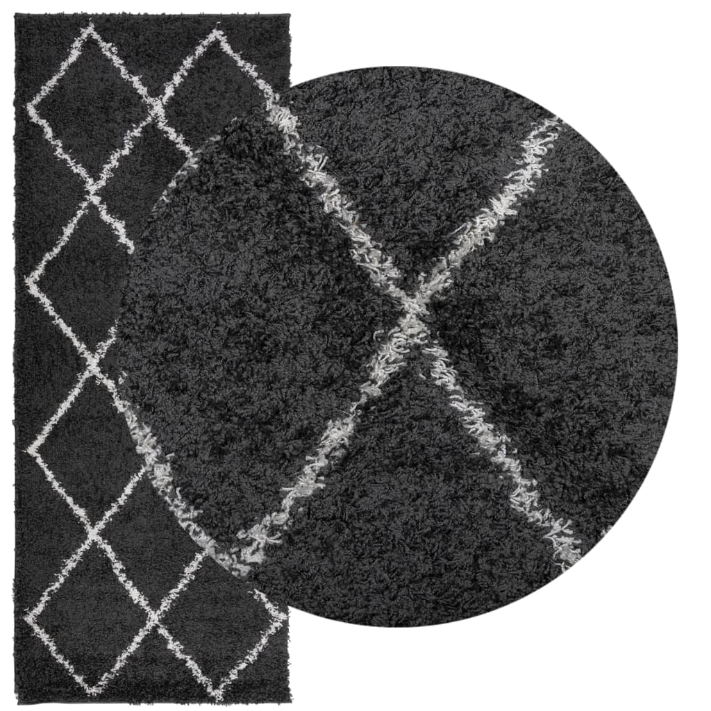 VidaXL Teppich Pamplona Shaggy Hochflor 80x200 cm Schwarz und Creme
