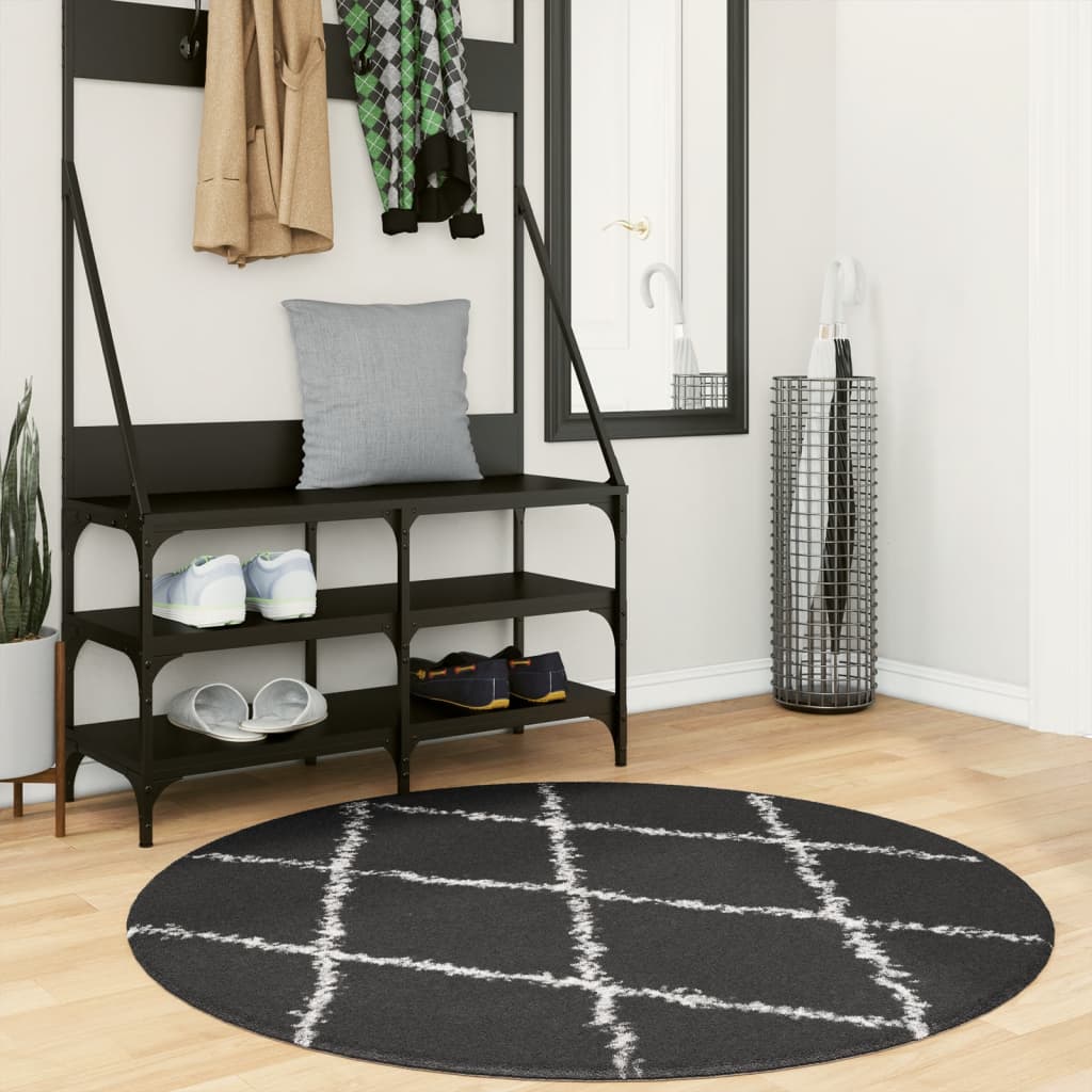 VidaXL Teppich Pamplona Shaggy Hochflor ø 120 cm Schwarz und Creme