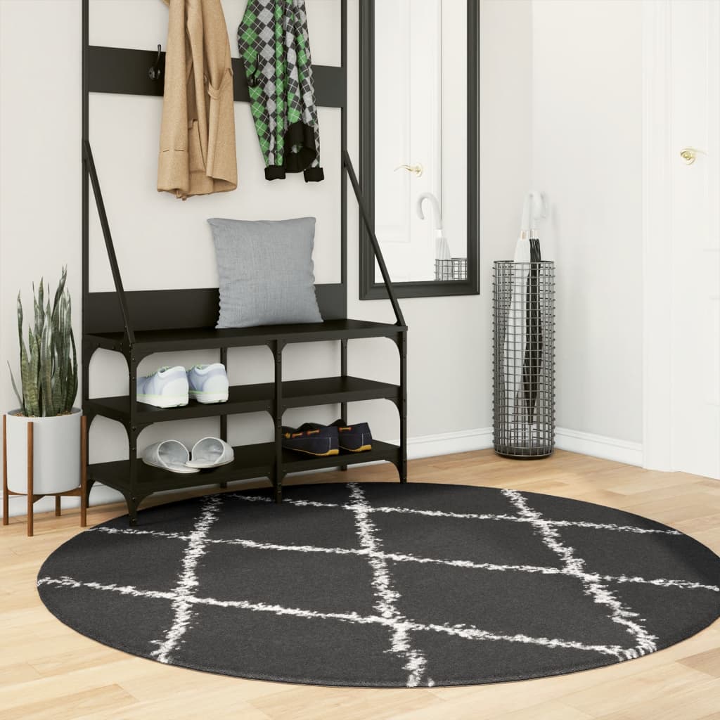 VidaXL Teppich Pamplona Shaggy Hochflor ø 160 cm Schwarz und Creme