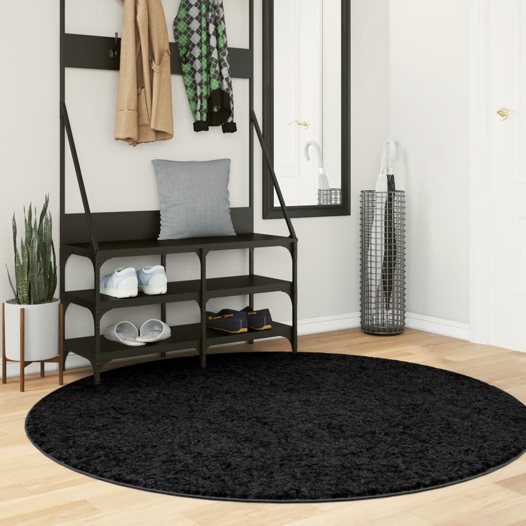 VidaXL Teppich OVIEDO niedriger Flor Ø 160 cm schwarz