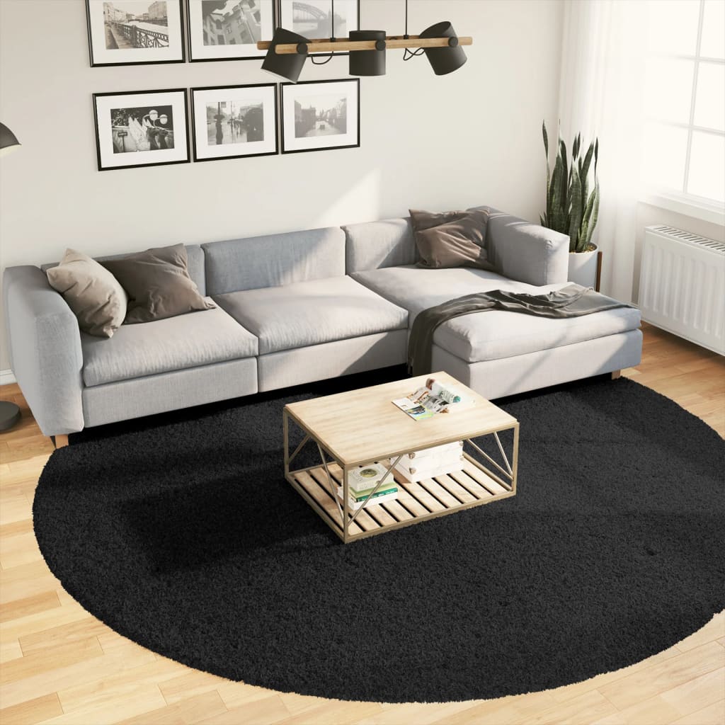 VidaXL Teppich OVIEDO niedriger Flor Ø 280 cm schwarz