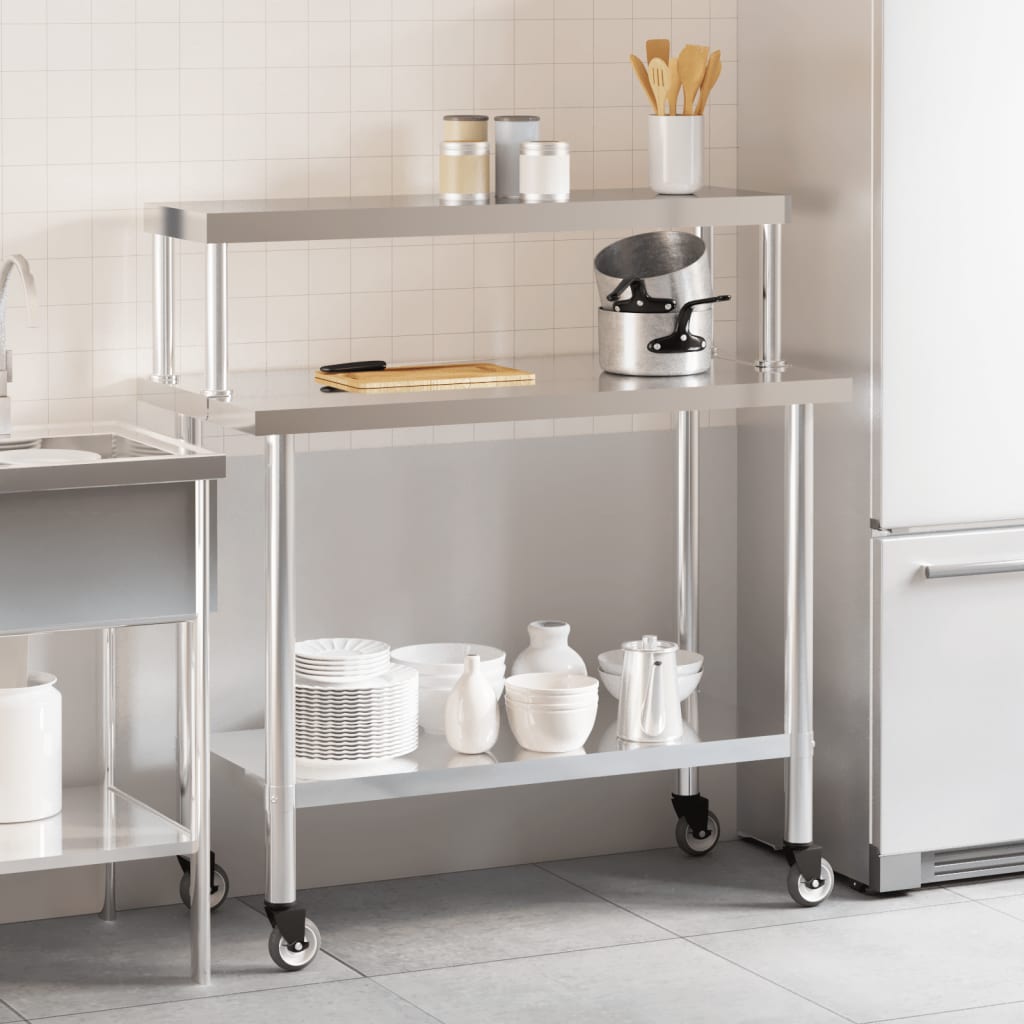 Vidaxl keukenwerktafel met bovenschap 110x55x120 cm roestvrij staal