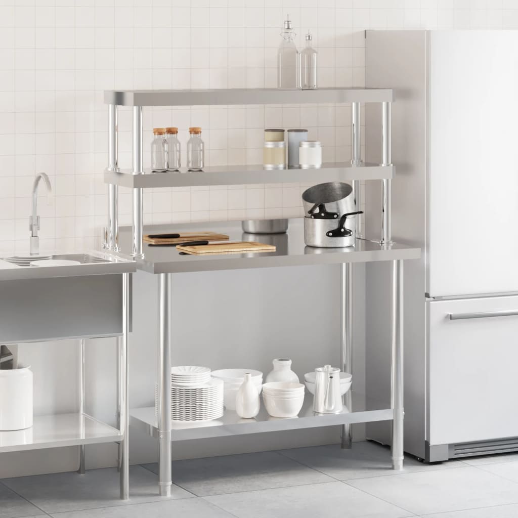 VidaXL Küchenarbeitstisch mit oberer Ablage 110x55x150 cm Edelstahl