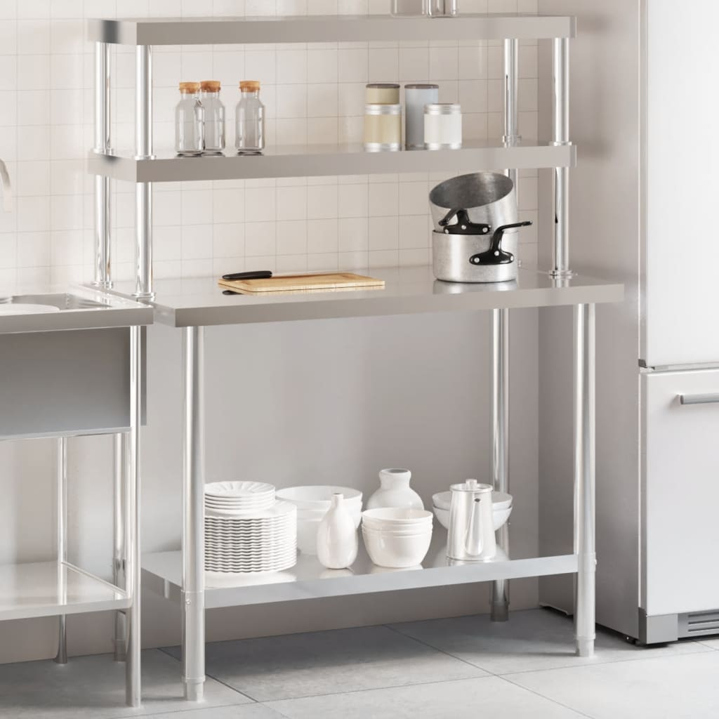 VidaXL Küchenarbeitstisch mit oberer Ablage 110x55x150 cm Edelstahl