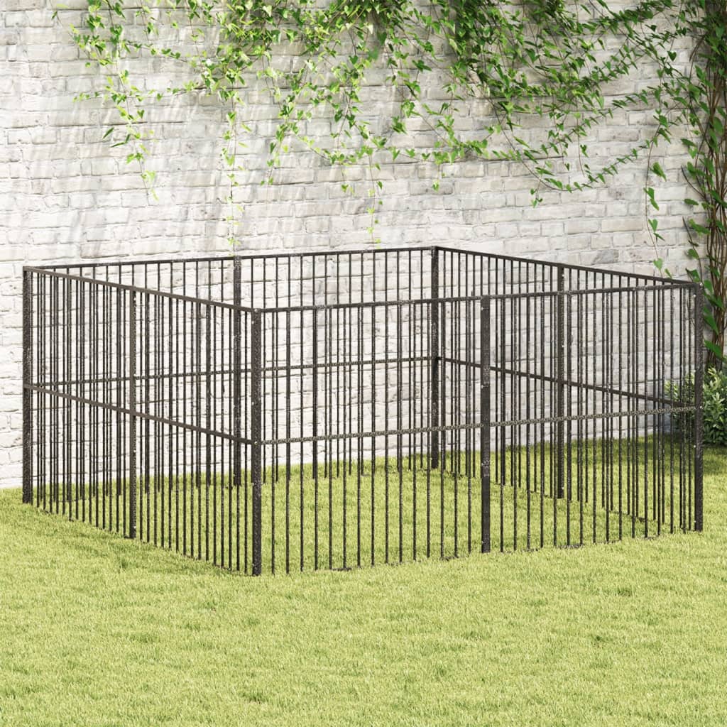 VidaXL Hundehütte 8 Paneele aus pulverbeschichtetem Stahl schwarz