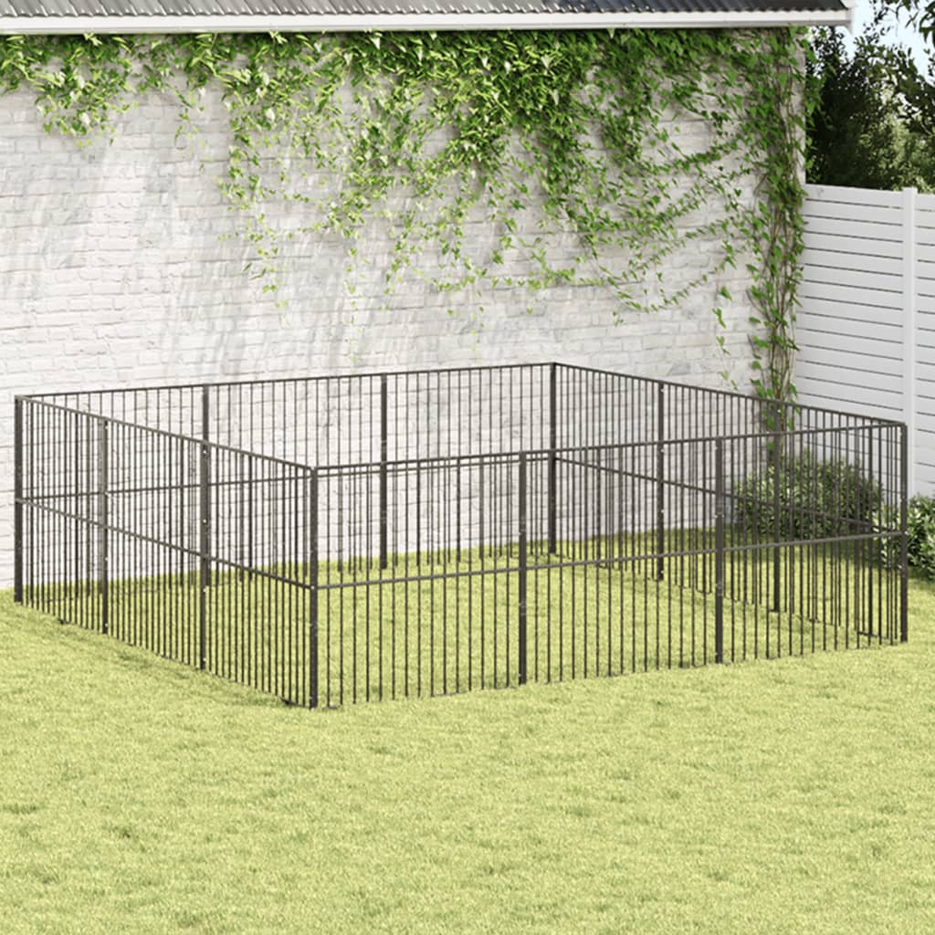 VidaXL Hundehütte 12 Paneele aus pulverbeschichtetem Stahl schwarz