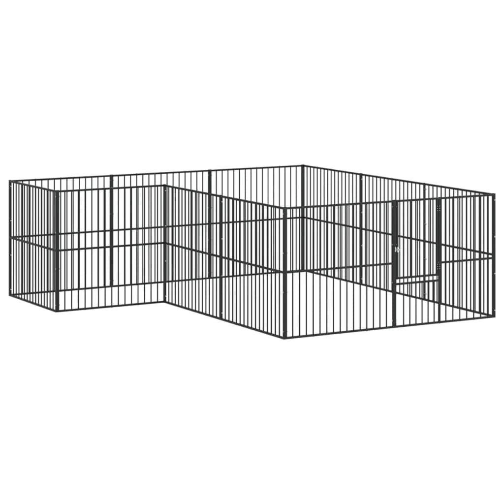 VidaXL Hundehütte 12 Paneele aus pulverbeschichtetem Stahl schwarz