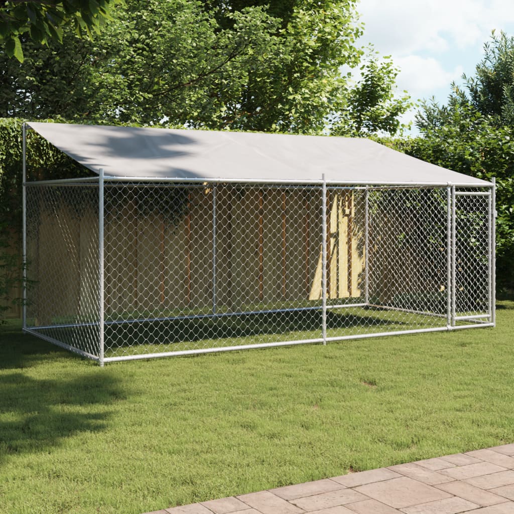 VidaXL Hundehütte mit Dach und Tür 4x2x2 m verzinkter Stahl grau