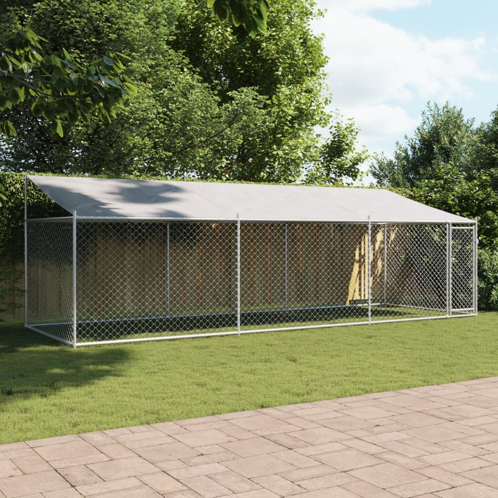 VidaXL Hundehütte mit Dach und Tür 6x2x2 m verzinkter Stahl grau