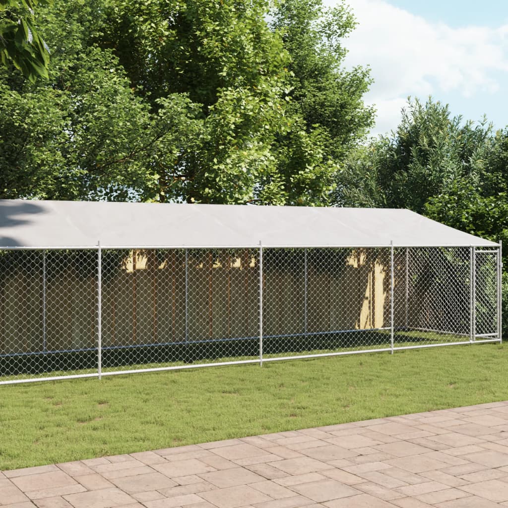 VidaXL Hundehütte mit Dach und Tür 12x2x2 m verzinkter Stahl grau