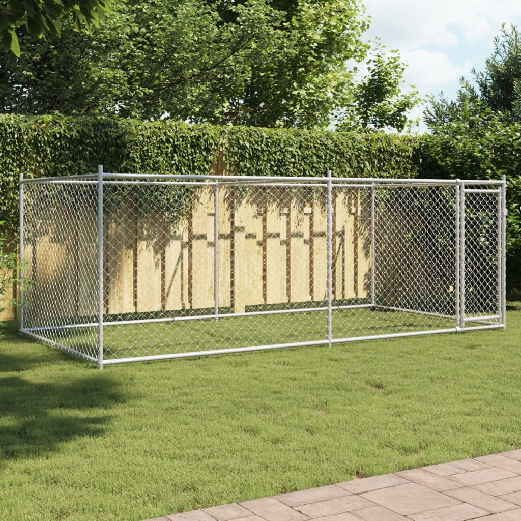 VidaXL Hundehütte mit Tür 4x2x1,5 m verzinkter Stahl grau