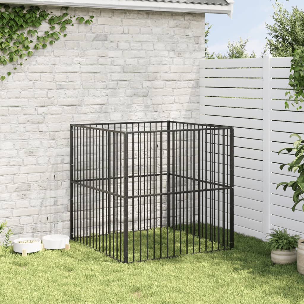 VidaXL Hundehütte 4 Paneele aus pulverbeschichtetem Stahl schwarz