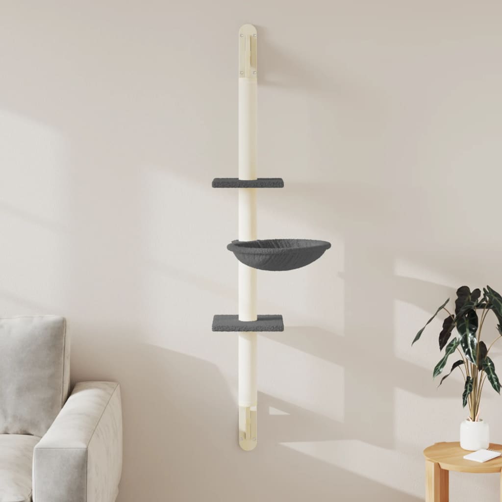 VidaXL Wandmontiertes Katzenmöbel mit Kratzbaum 142,5 cm dunkelgrau