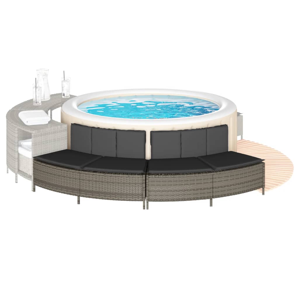 VidaXL Whirlpool-Bänke mit Kissen 2 Stück Poly Rattan Grau