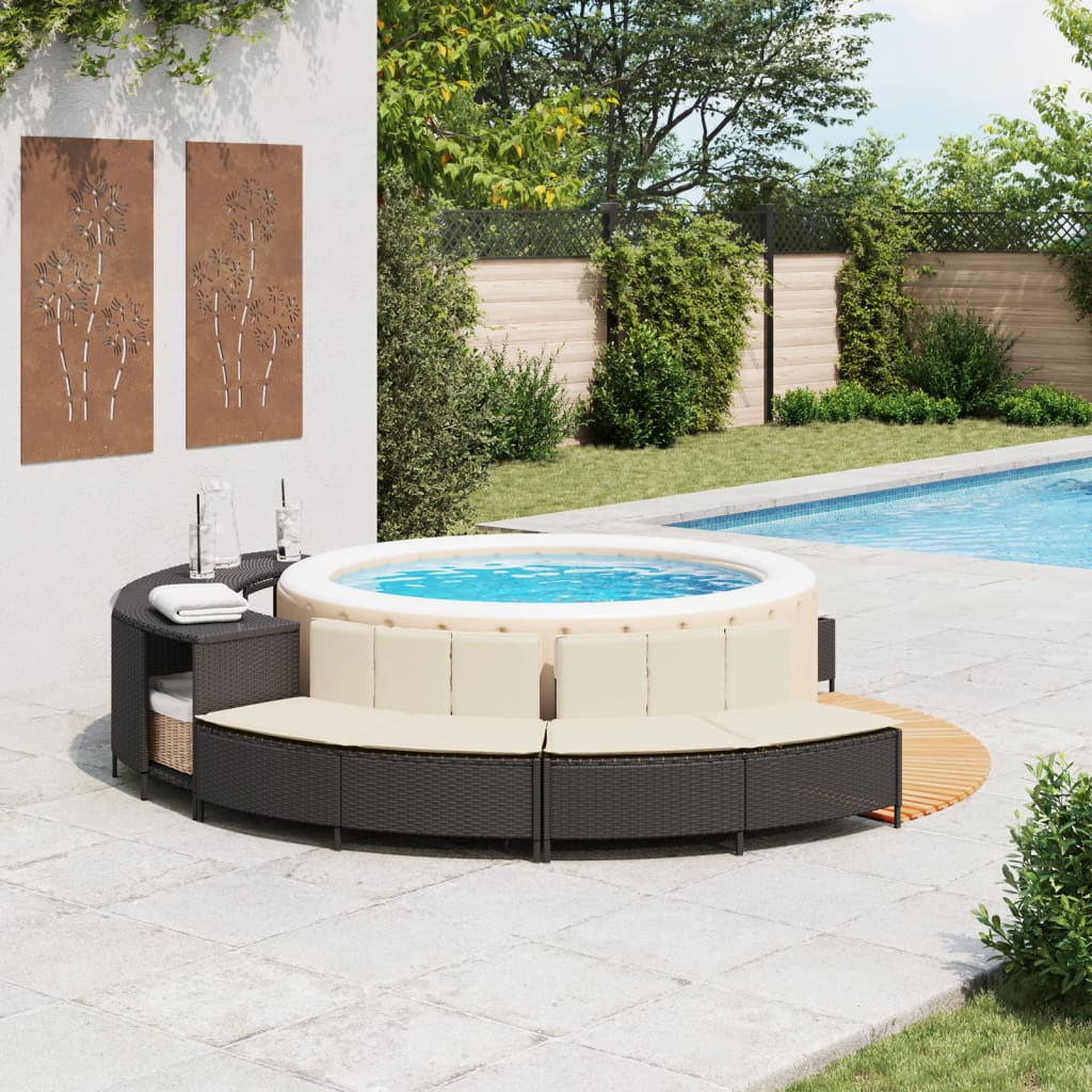 VidaXL Whirlpool-Bänke mit Kissen 2 Stück Poly Rattan schwarz