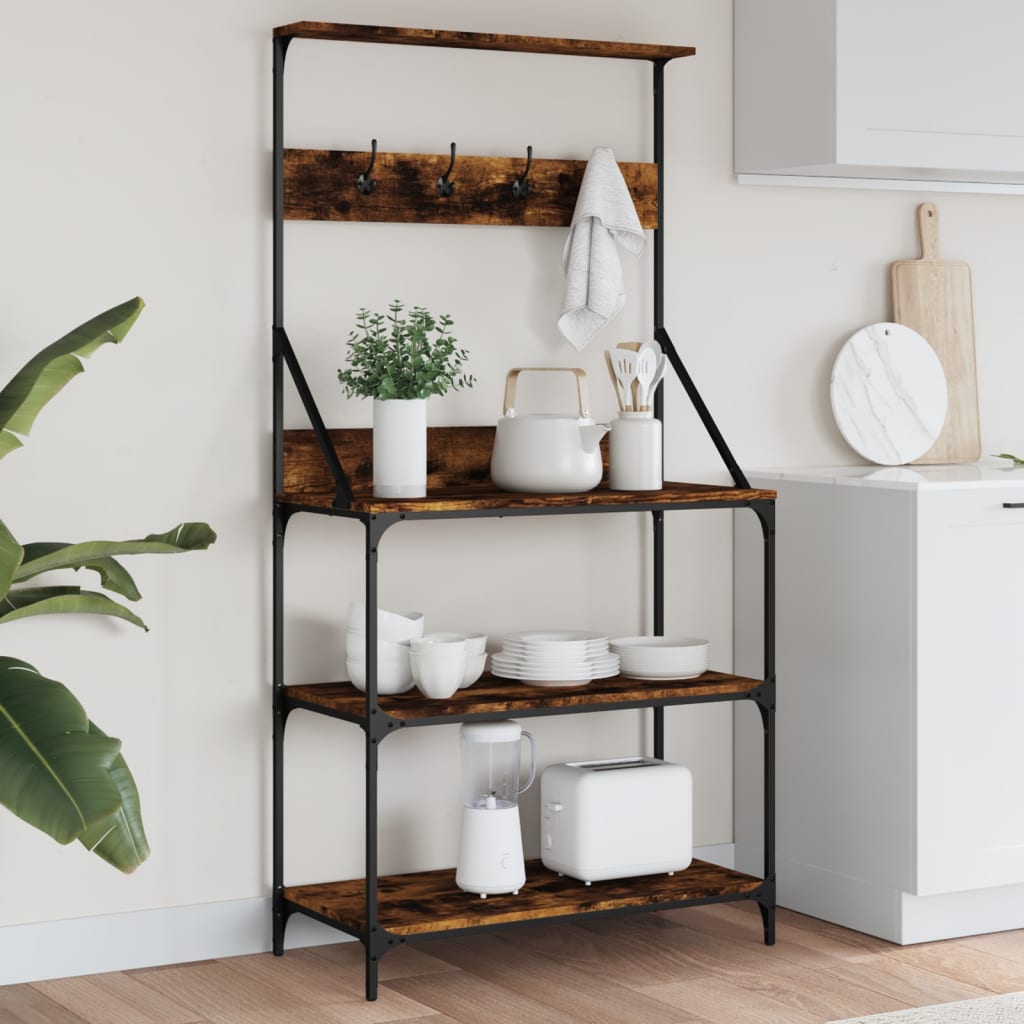 Vidaxl Bäckerregal mit Haken, 4-schichtig verarbeitetes Holz, geräucherte Eiche