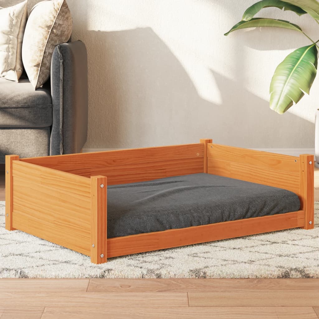 Vidaxxl Hundebett 95,5 x 65,5 x 28 cm, massives Kiefernholz, braun gewaschen