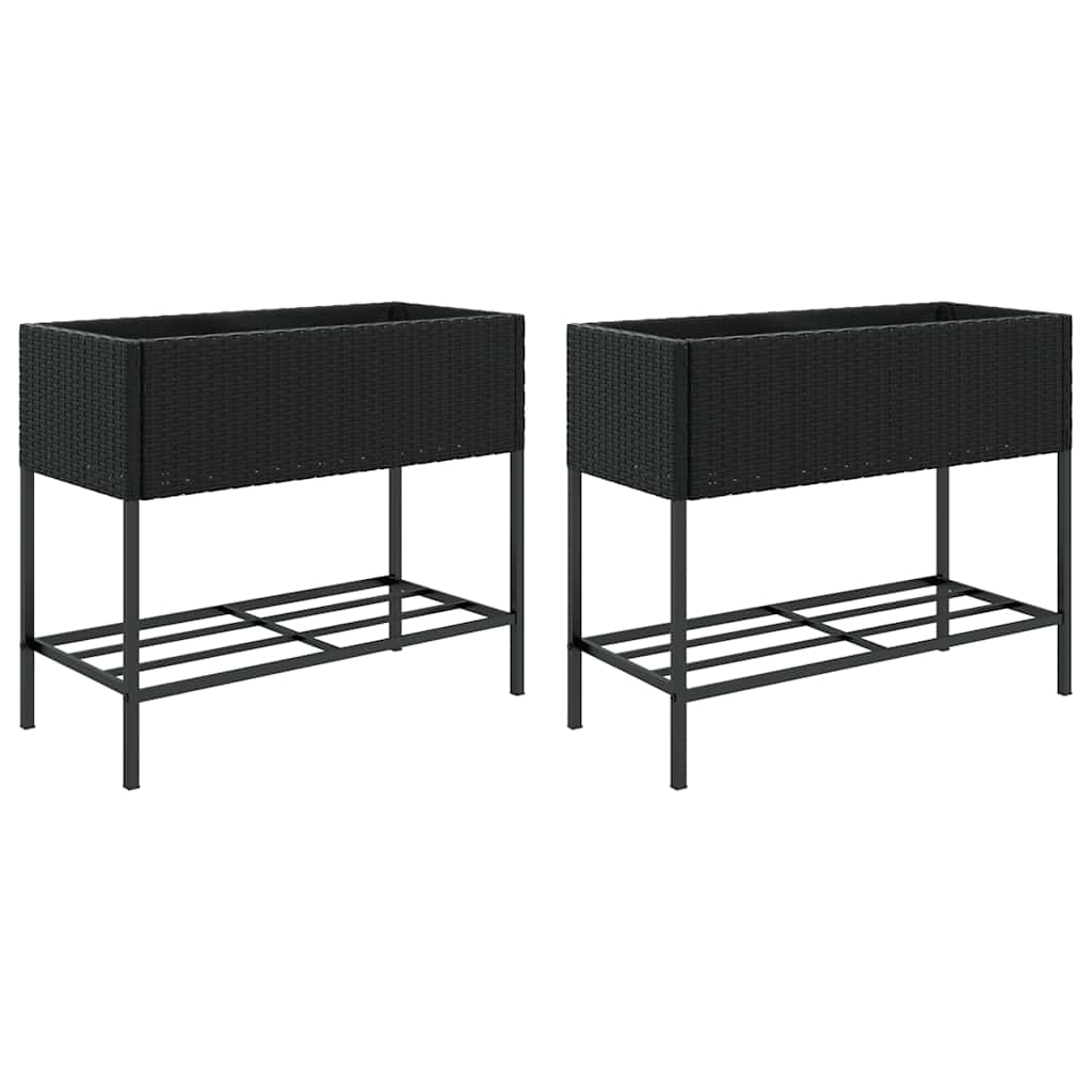 VidaXL Pflanzgefäße mit Regal 2 Stk. 90x40x75 Polyrattan schwarz