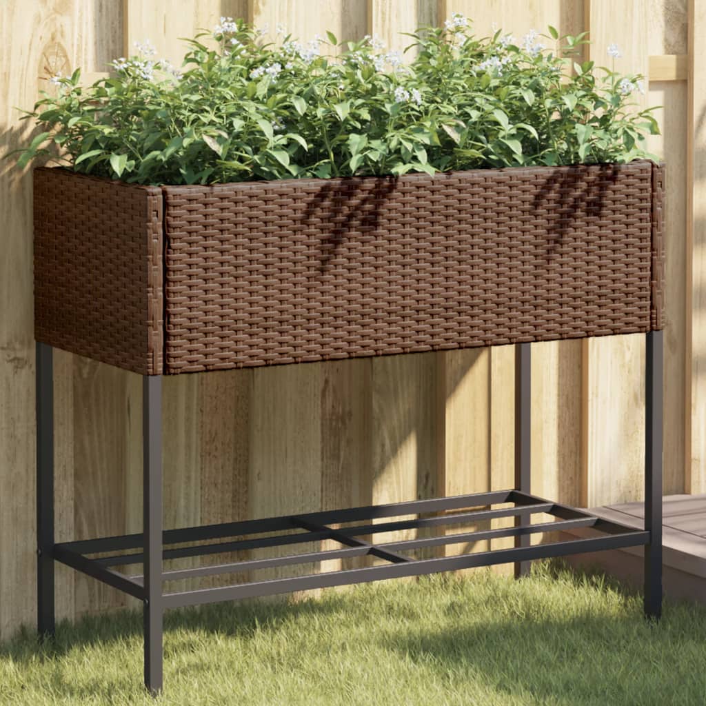 VidaXL Pflanzgefäße mit Regal 2 Stk. 90x40x75 Polyrattan braun