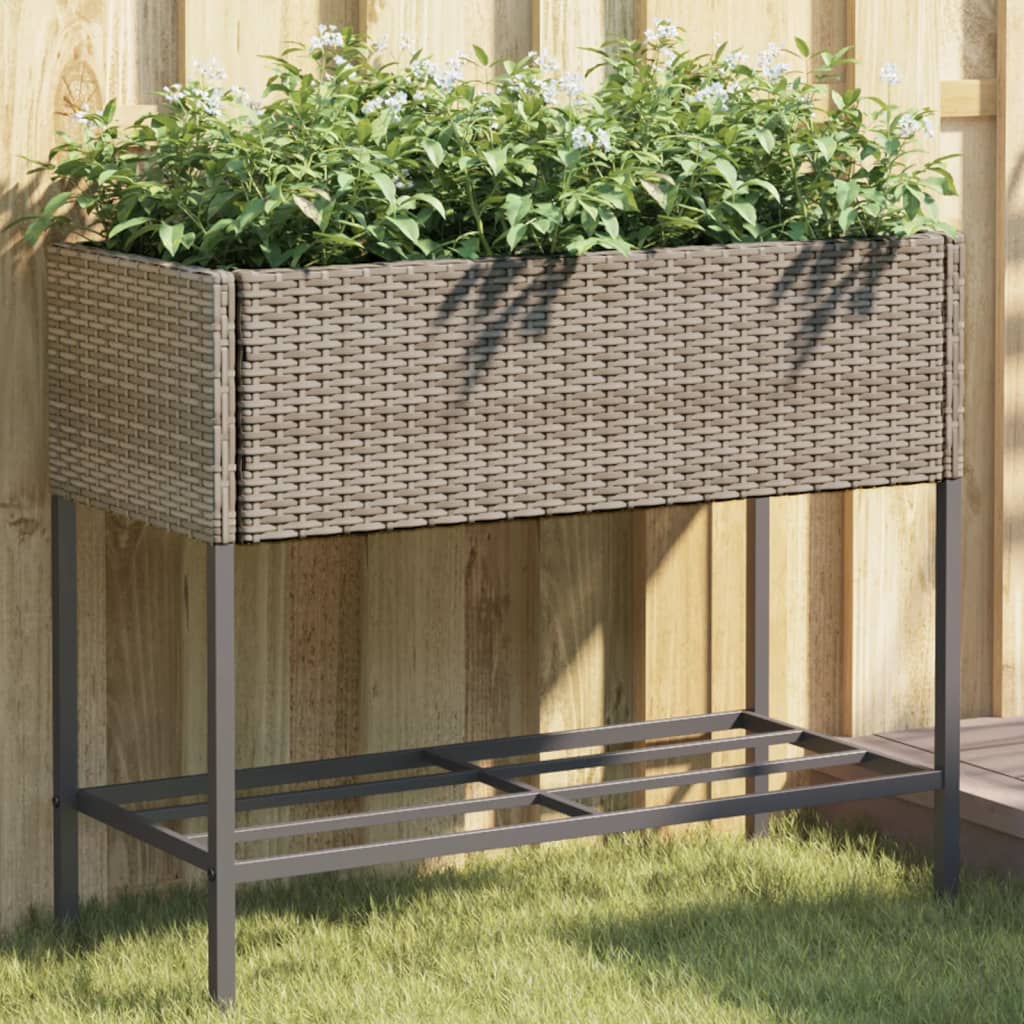 VidaXL Pflanzgefäße mit Regal 2 Stk. 90x40x75 Polyrattan grau