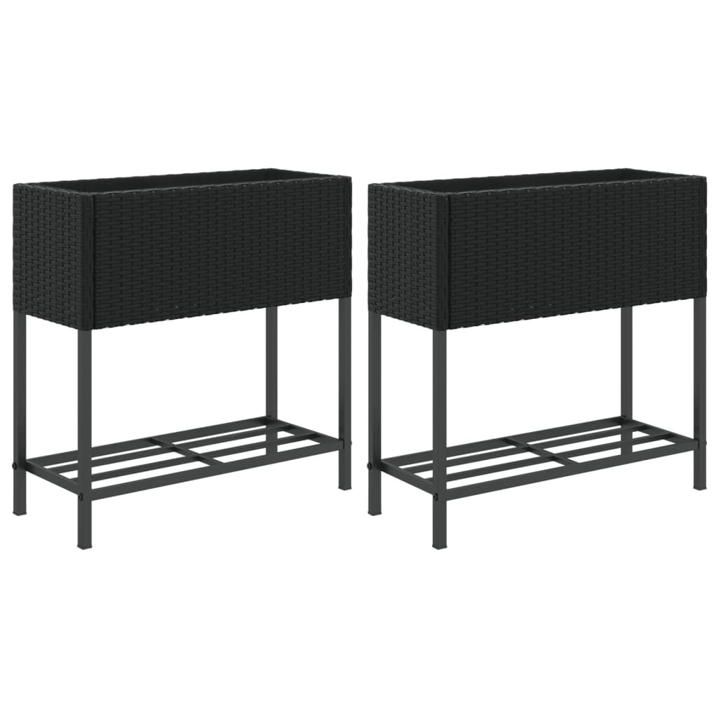 VidaXL Pflanzgefäße mit Regal 2 Stk. 70x28x70 Polyrattan schwarz