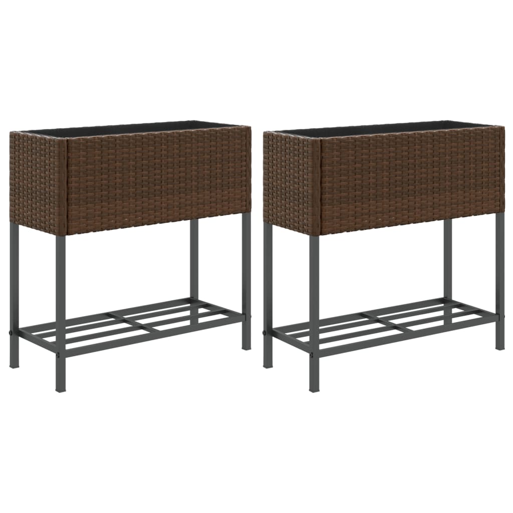 VidaXL Pflanzgefäße mit Regal 2 Stk. 70x28x70 Polyrattan braun