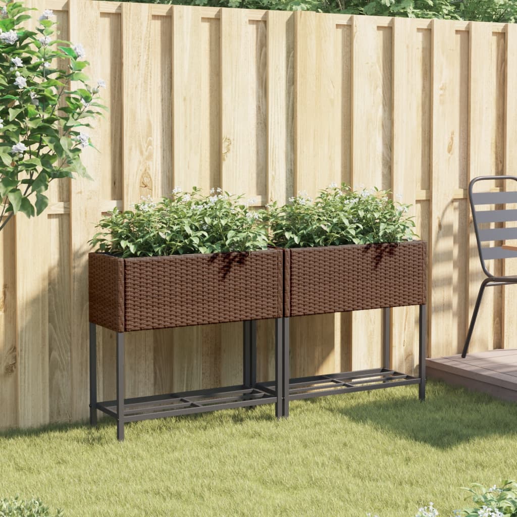 VidaXL Pflanzgefäße mit Regal 2 Stk. 70x28x70 Polyrattan braun