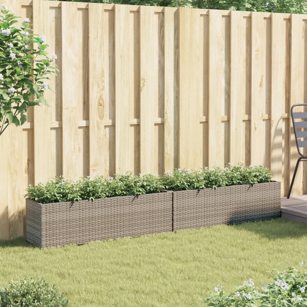 Vidaxl plantenbakken met 3 potten 2 st 105x30x32 cm poly rattan grijs