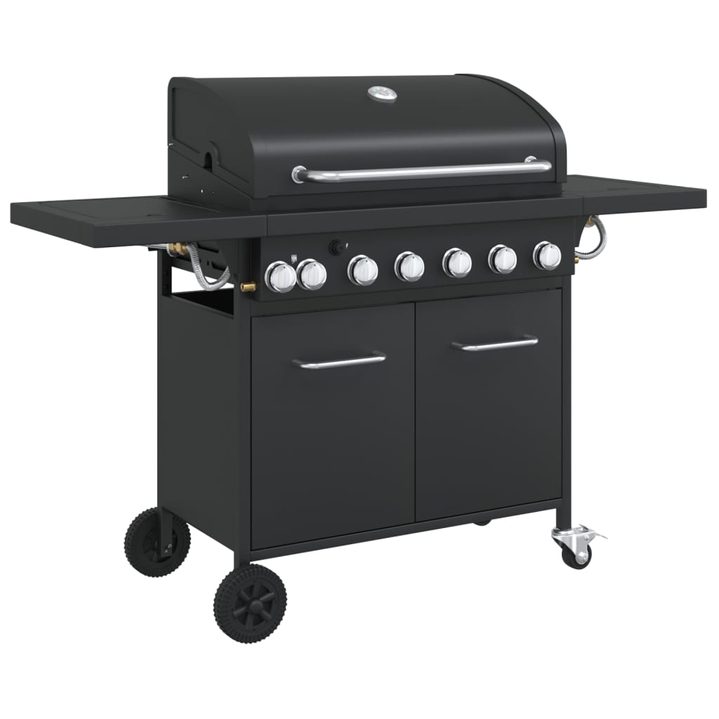 VidaXL Gasgrill mit 7 Brennern, pulverbeschichteter Stahl, schwarz