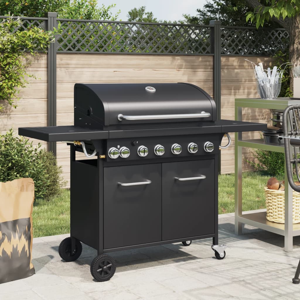 VidaXL Gasgrill mit 7 Brennern, pulverbeschichteter Stahl, schwarz