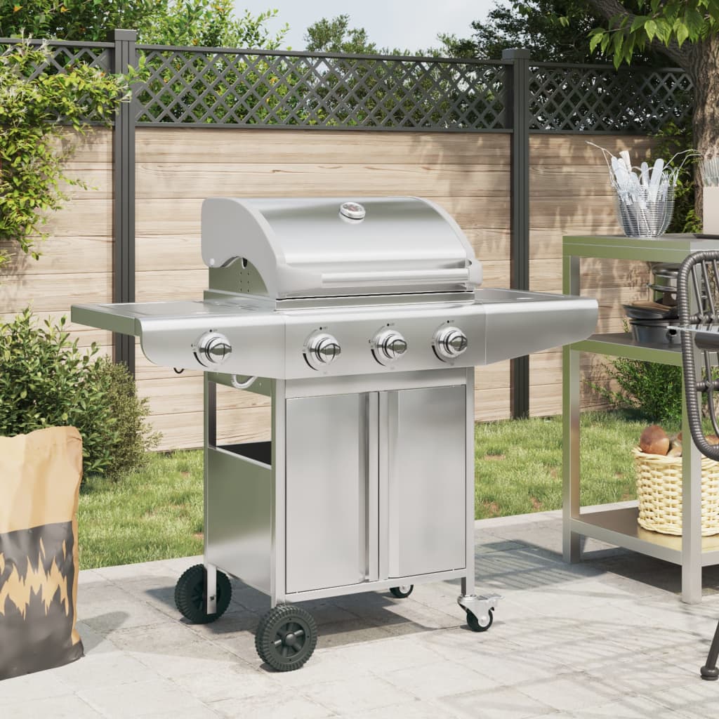 VidaXL Gasgrill mit 4 Brennern aus Edelstahl silberfarben