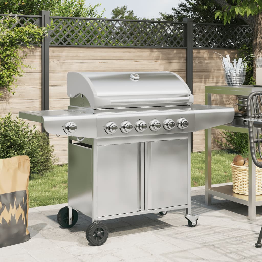 VidaXL Gasgrill mit 7 Brennern aus Edelstahl silberfarben