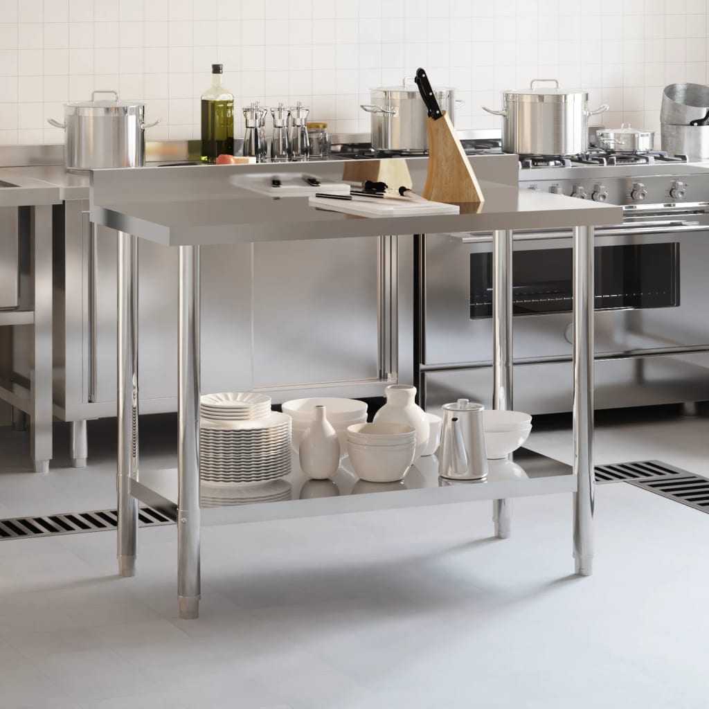 Vidaxxl Küchenarbeitstisch mit Spritzschutz 110x55x93 cm Edelstahl