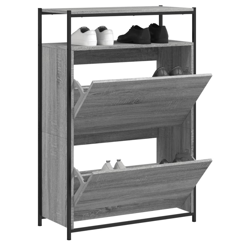 VidaXL Schuhschrank 75x34x112 cm, Holzwerkstoff, Farbe Sonoma-Eiche, Grau