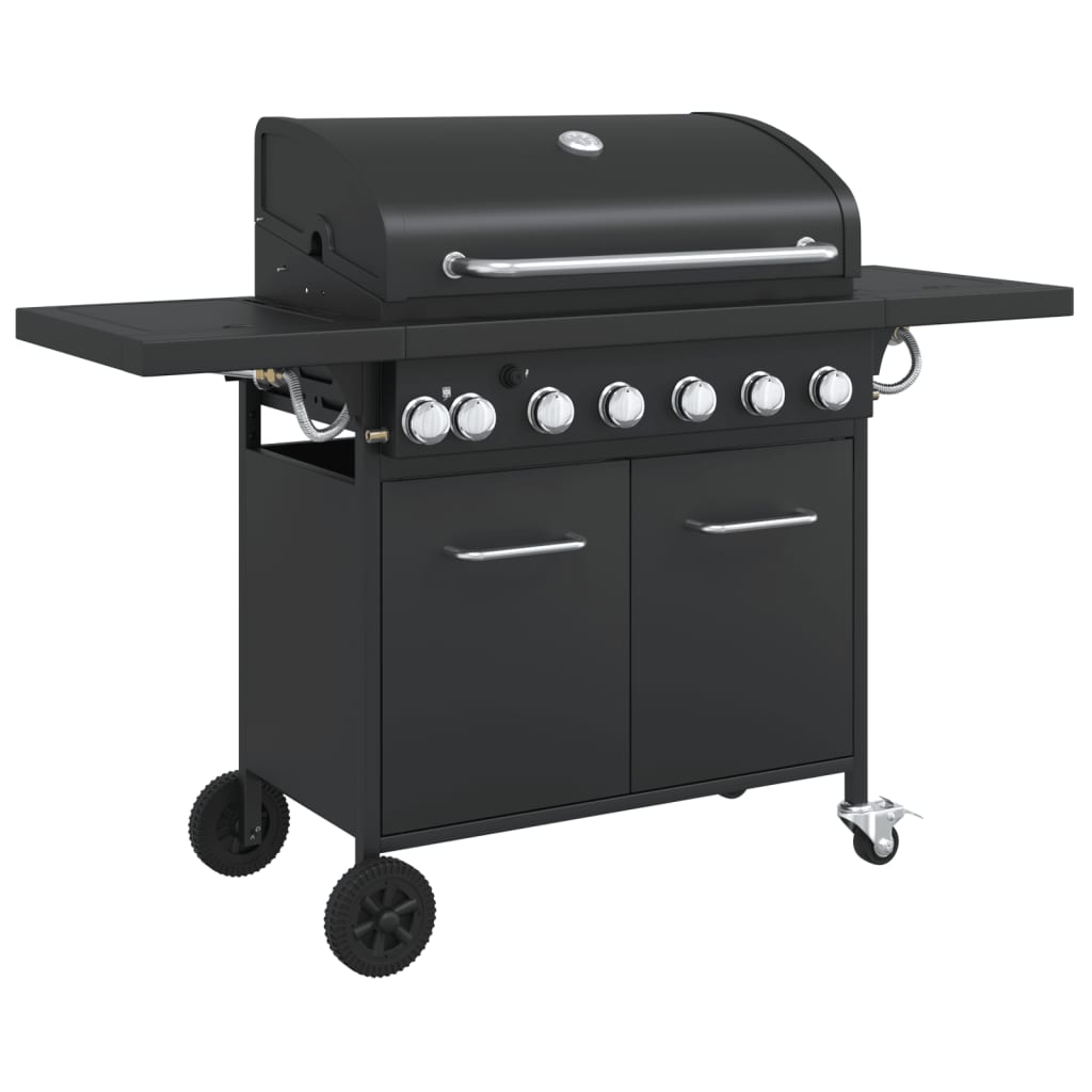 VidaXL Gasgrill mit 7 Brennern, pulverbeschichteter Stahl, schwarz