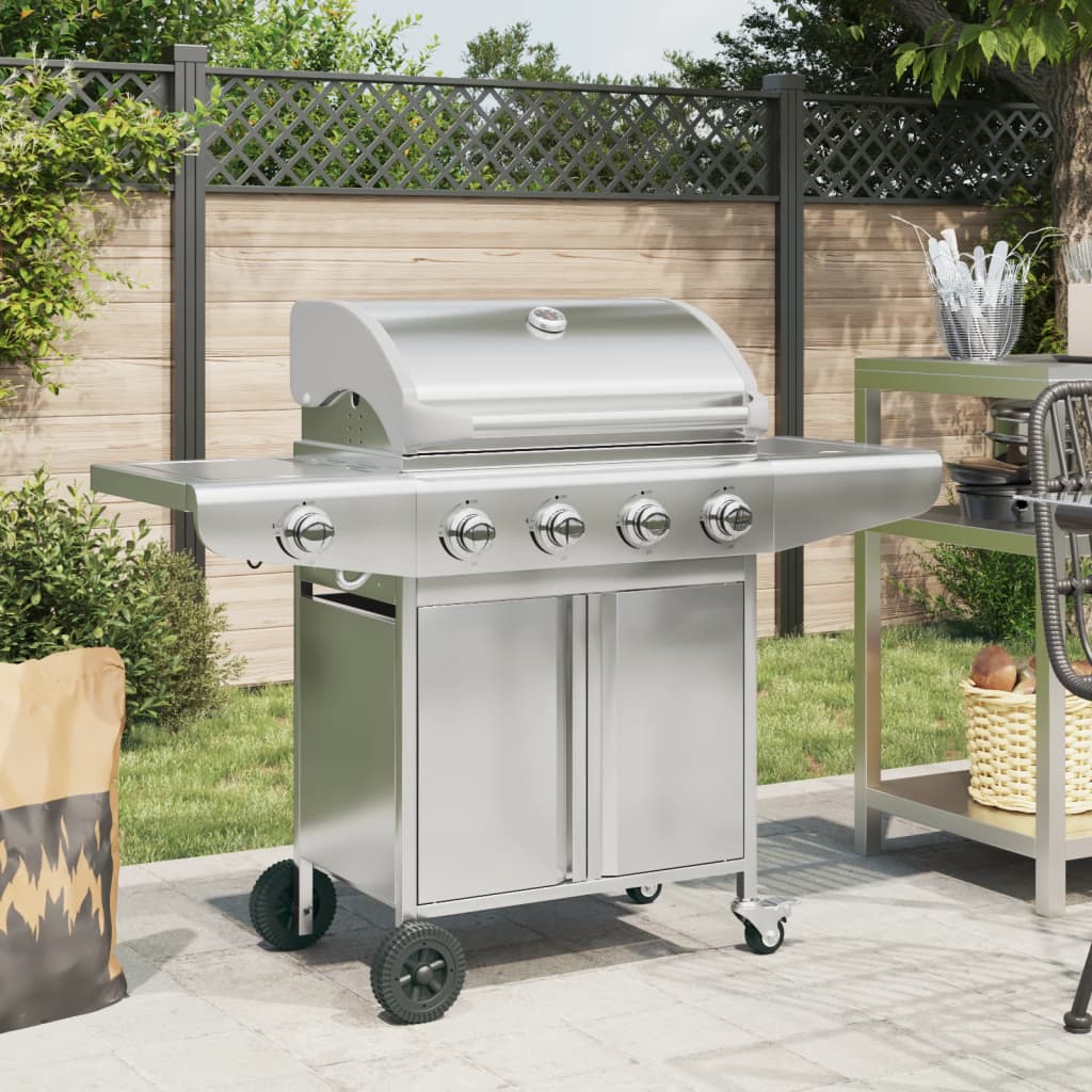 VidaXL Gasgrill mit 5 Brennern aus Edelstahl silberfarben