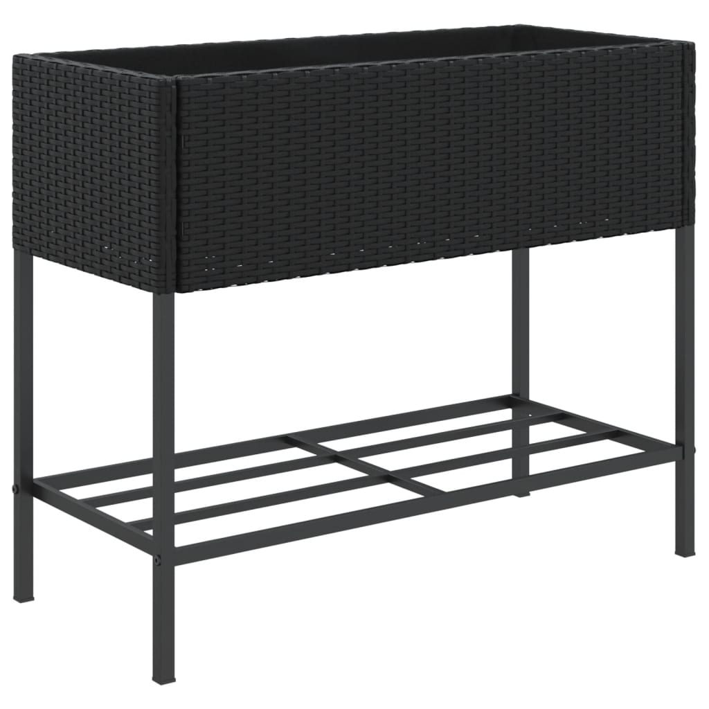 VidaXL Pflanzgefäß mit Ablage Polyrattan schwarz