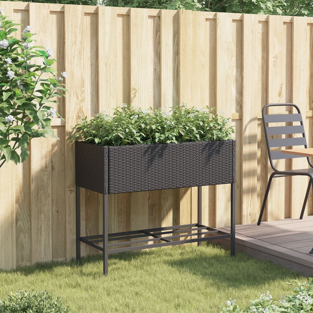 VidaXL Pflanzgefäß mit Ablage Polyrattan schwarz
