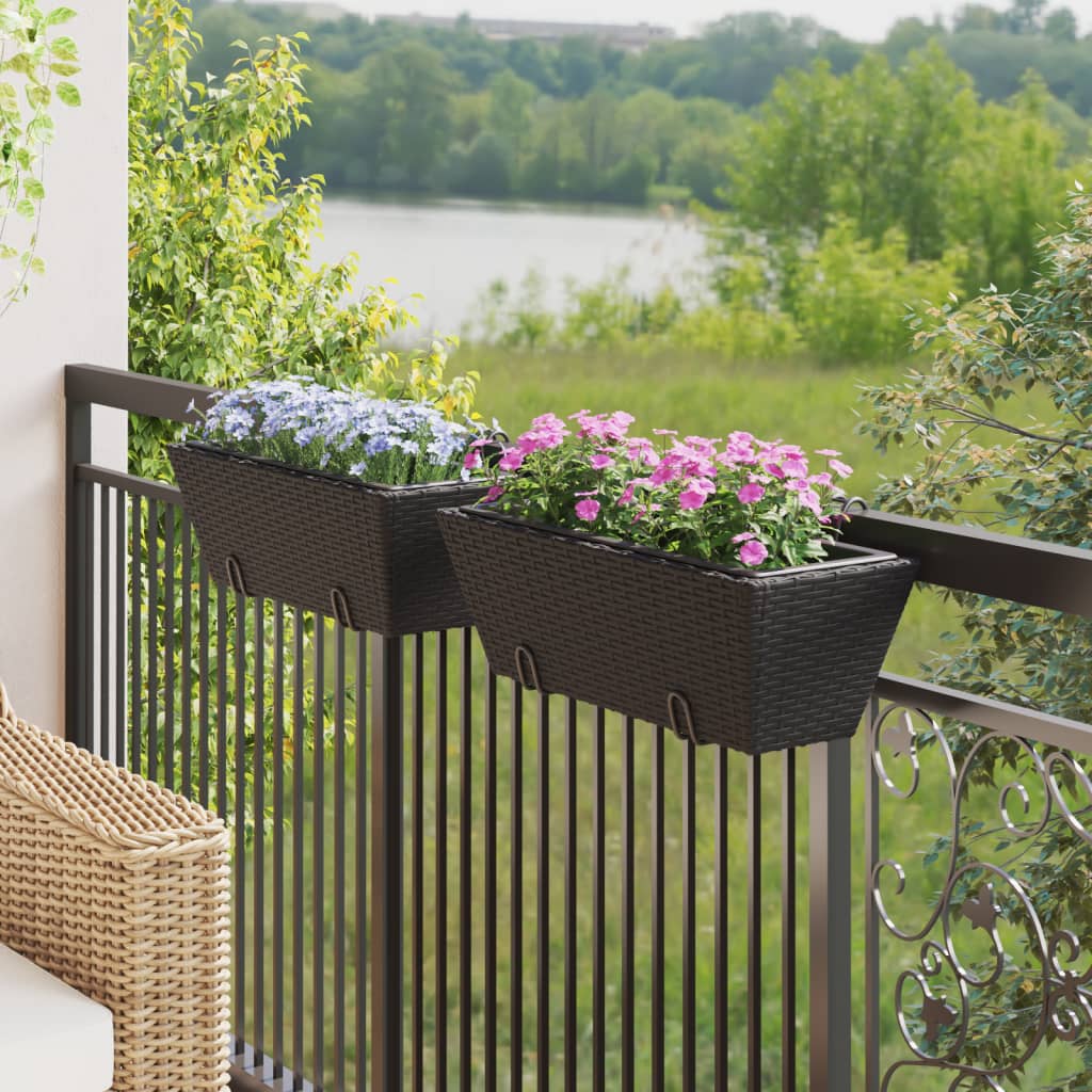 VidaXL Pflanzgefäße 2 Stk. mit Haken Poly Rattan schwarz