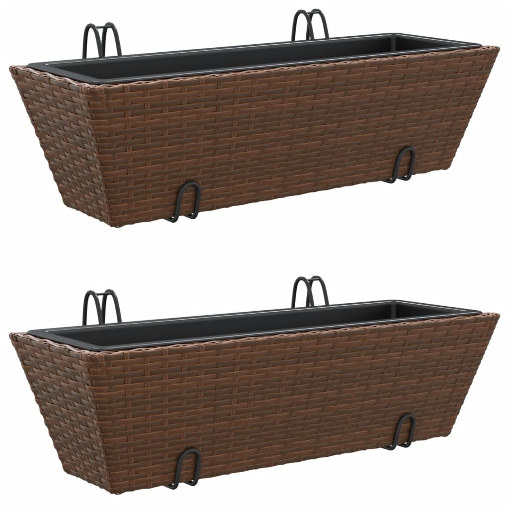 Vidaxl Pflanzgefäße 2 Stück mit Haken Poly Rattan braun