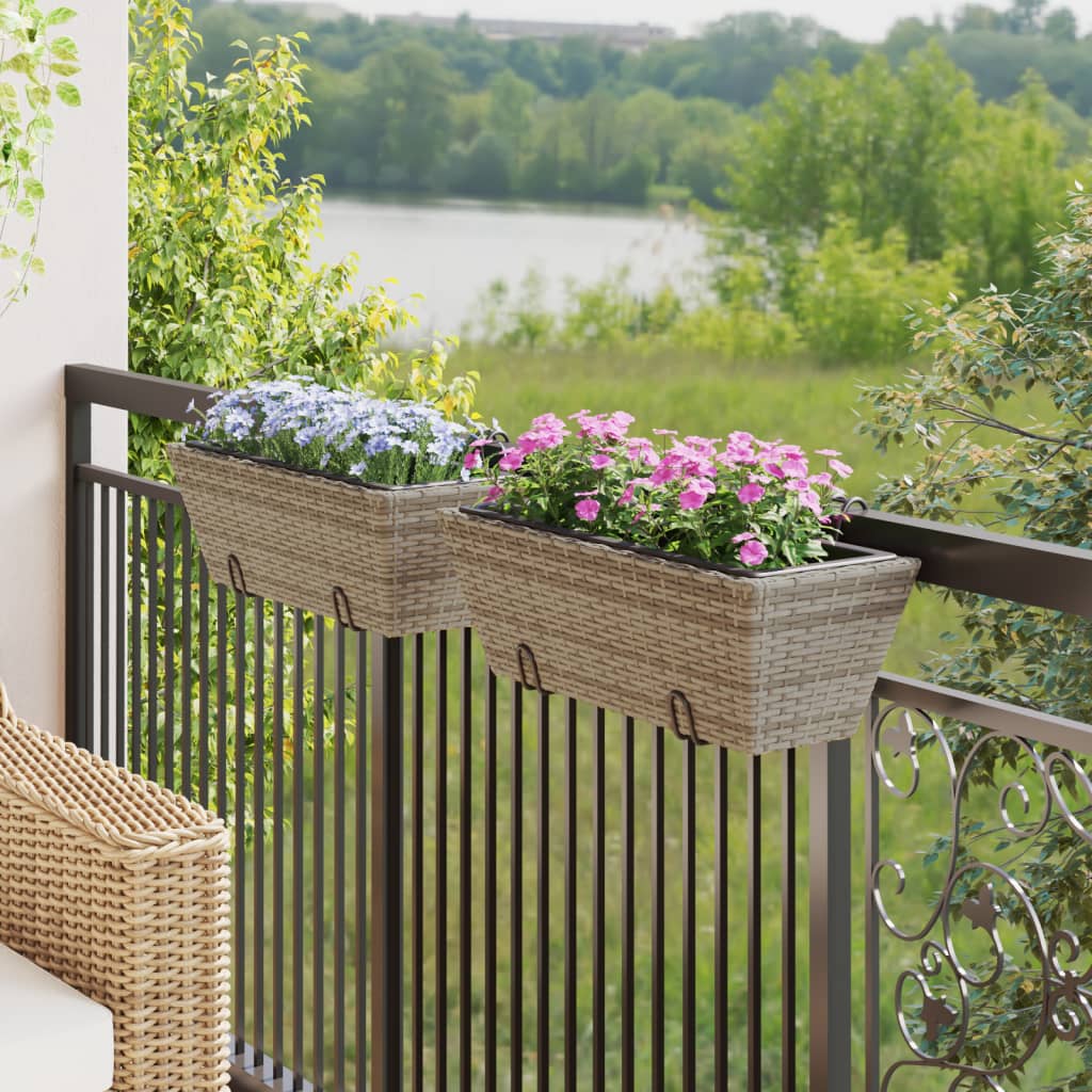 VidaXL Pflanzgefäße 2 Stk. mit Haken Poly Rattan Grau